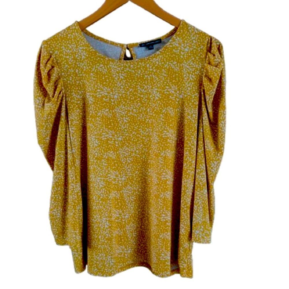 Adrianna Papell Gokd White Patterned Puff Sleeve Women's Blouse Top SZ M
